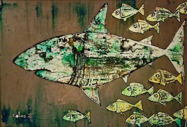 Картина под названием "JAWS et Cie" - Jean-Pierre Cales, Подлинное произведение искусства, Витражная роспись