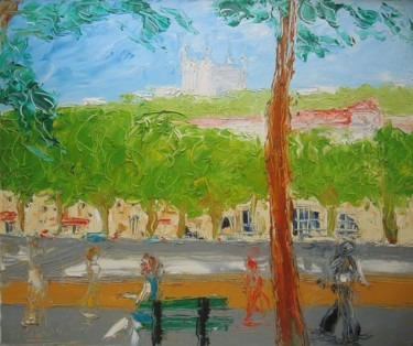 Painting titled "QUAIS DE SAONE A LY…" by Jean-Pierre Carron, Original Artwork, Oil Mounted on Wood Stretcher frame