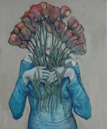 Pittura intitolato "Femme tulipe" da Jean-Pierre Ceytaire, Opera d'arte originale, Olio