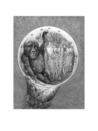 Artes digitais intitulada "Jeune gorille réflé…" por Jean-Pierre David, Obras de arte originais, Trabalho Digital 2D