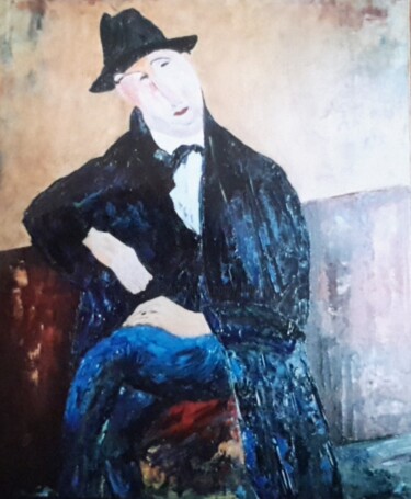 Painting titled "d'apres-modigliani.…" by Jean-Pierre Duquaire, Original Artwork, Oil