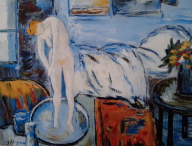 Painting titled "la-chambre-bleue.jpg" by Jean-Pierre Duquaire, Original Artwork, Oil