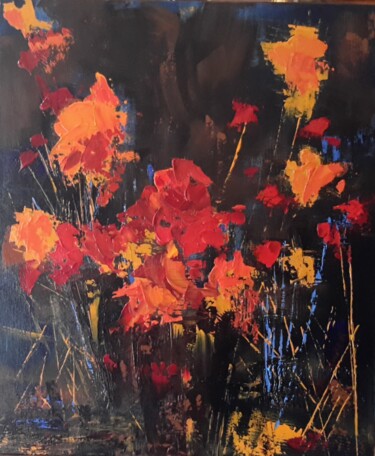 Painting titled "bouquet rouge" by Jean-Pierre Duquaire, Original Artwork, Acrylic