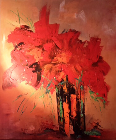 Painting titled "le bouquet rouge" by Jean-Pierre Duquaire, Original Artwork, Acrylic