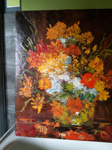 Painting titled "Bouquet du xx ème" by Jean-Pierre Duquaire, Original Artwork, Oil Mounted on Wood Stretcher frame