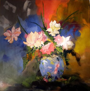 Painting titled "fleurs de magnolia" by Jean-Pierre Duquaire, Original Artwork, Acrylic Mounted on artwork_cat.