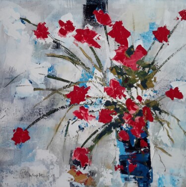 Картина под названием "les tulipes rouges" - Jean-Pierre Duquaire, Подлинное произведение искусства, Акрил
