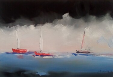 Peinture intitulée "les barques de pêch…" par Jean-Pierre Duquaire, Œuvre d'art originale, Huile