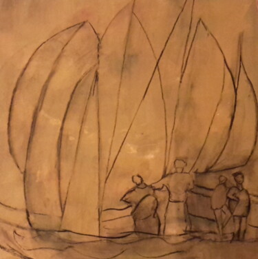 Dessin intitulée "Toile en préparation" par Jean-Pierre Duquaire, Œuvre d'art originale, Crayon