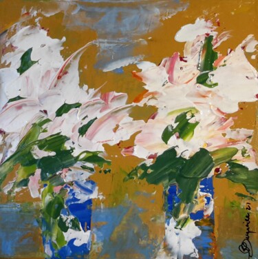 Schilderij getiteld "Les bouquets blancs." door Jean-Pierre Duquaire, Origineel Kunstwerk, Acryl Gemonteerd op Frame voor ho…