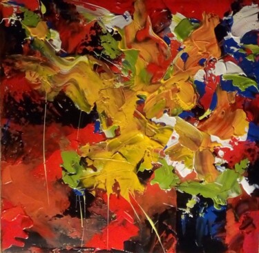 Malerei mit dem Titel "Le bouquet jaune et…" von Jean-Pierre Duquaire, Original-Kunstwerk, Öl Auf Keilrahmen aus Holz montie…