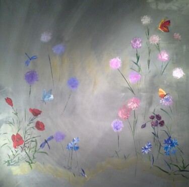 Pintura titulada "Fleurs Papillons li…" por Jean-Pierre Duquaire, Obra de arte original, Acrílico Montado en artwork_cat.