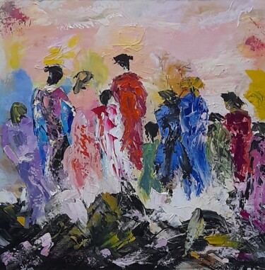 Painting titled "Les 11 personnages" by Jean-Pierre Duquaire, Original Artwork, Acrylic Mounted on Wood Stretcher frame