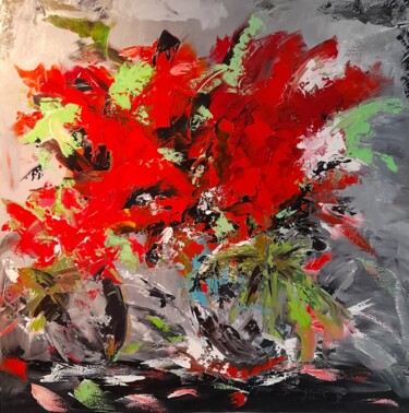 Peinture intitulée "Les fleurs rouges s…" par Jean-Pierre Duquaire, Œuvre d'art originale, Huile Monté sur Châssis en bois