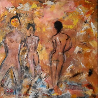 Painting titled "Les naturistes" by Jean-Pierre Duquaire, Original Artwork, Acrylic Mounted on Wood Stretcher frame