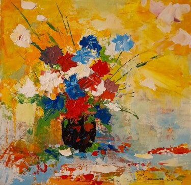 Painting titled "Les petites fleurs…" by Jean-Pierre Duquaire, Original Artwork, Acrylic