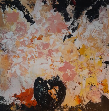 Картина под названием "Le vase noir aux fl…" - Jean-Pierre Duquaire, Подлинное произведение искусства, Акрил Установлен на Д…