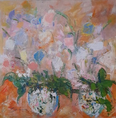Painting titled "Les tulipes aux cou…" by Jean-Pierre Duquaire, Original Artwork, Acrylic Mounted on Wood Stretcher frame