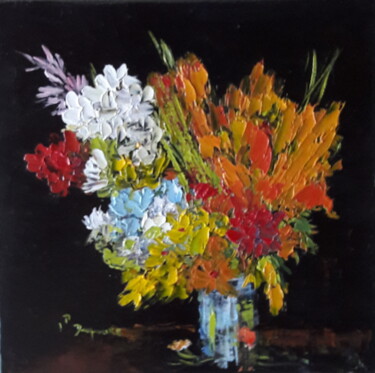 Painting titled "Fleurs du jardin" by Jean-Pierre Duquaire, Original Artwork, Oil Mounted on artwork_cat.