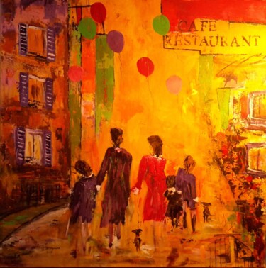 Pittura intitolato "promenade-en-ville-…" da Jean-Pierre Duquaire, Opera d'arte originale, Acrilico