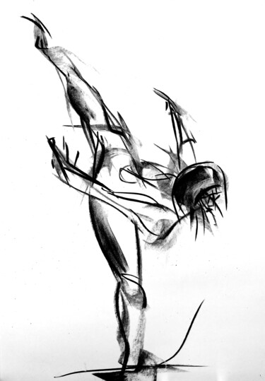 Drawing titled "kung-fu" by Jean-Pierre Emond, Original Artwork, Charcoal