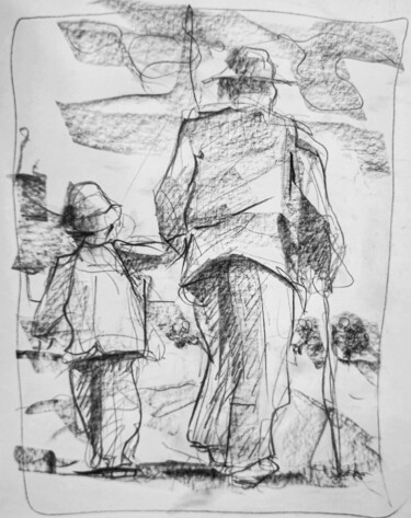 Drawing titled "En route" by Jean-Pierre Emond, Original Artwork, Graphite