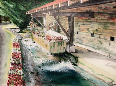 Peinture intitulée "DOUVRES le lavoir" par Jean Pierre Fetis, Œuvre d'art originale, Acrylique