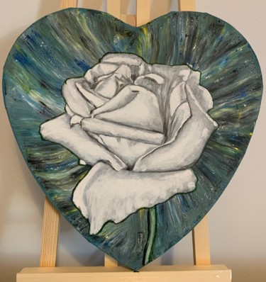 Painting titled "La rose de mon coeur" by Jean Pierre Fetis, Original Artwork, Acrylic