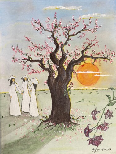 Painting titled "Arbre de famille le…" by Jean Pierre Fetis, Original Artwork, Acrylic Mounted on Wood Stretcher frame
