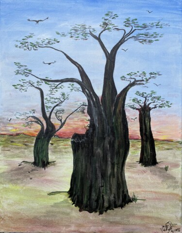 Painting titled "l'enfant du baobab" by Jean Pierre Fetis, Original Artwork, Acrylic