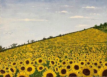 Pintura titulada "champs de tournesols" por Jean Pierre Fetis, Obra de arte original, Acrílico