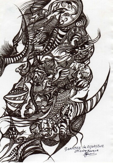 Drawing titled "MACADAM GONESSE" by Jean-Pierre Fouque, Original Artwork, Ballpoint pen
