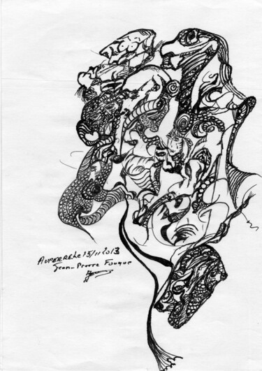 Drawing titled "-La vie- texte-Jean…" by Jean-Pierre Fouque, Original Artwork, Ballpoint pen