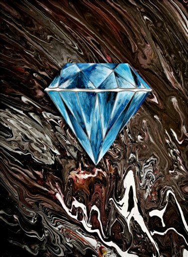 Painting titled "diamant bleu" by Jean Pierre Fourrey, Original Artwork, Acrylic