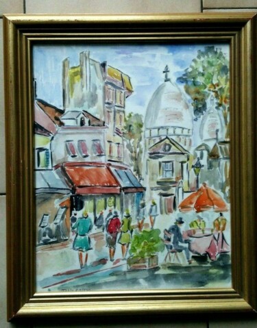 Painting titled "PLACE DU TERTRE MON…" by Jean Pierre Jumeaux, Original Artwork, Watercolor