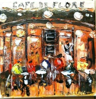 Painting titled "CAFE DE FLORE PARIS" by Jean Pierre Jumeaux, Original Artwork, Oil