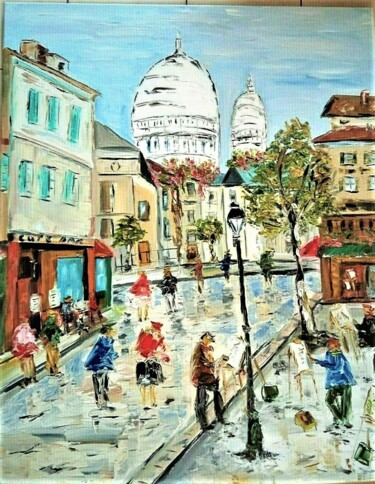 Painting titled "PARIS LE SACRE COEU…" by Jean Pierre Jumeaux, Original Artwork, Oil Mounted on Wood Stretcher frame