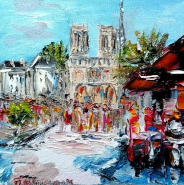 Painting titled "DEVANT NOTRE DAME D…" by Jean Pierre Jumeaux, Original Artwork, Oil Mounted on Wood Stretcher frame