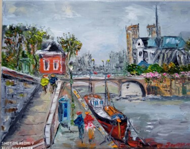 Painting titled "PARIS NOTRE DAME QU…" by Jean Pierre Jumeaux, Original Artwork, Oil