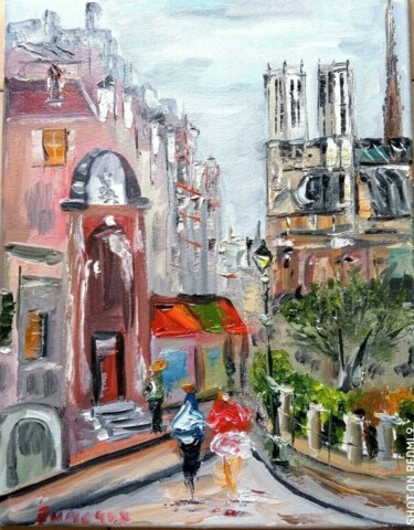 Painting titled "PARIS NOTRE DAME RU…" by Jean Pierre Jumeaux, Original Artwork, Oil Mounted on Wood Stretcher frame