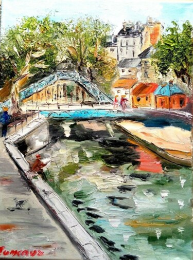 Peinture intitulée "PARIS LE CANAL ST M…" par Jean Pierre Jumeaux, Œuvre d'art originale, Huile