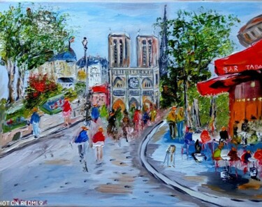Painting titled "PARIS PARVIS NOTRE…" by Jean Pierre Jumeaux, Original Artwork, Oil Mounted on Wood Stretcher frame