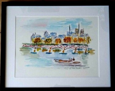 Painting titled "PARIS LE PONT DES A…" by Jean Pierre Jumeaux, Original Artwork, Watercolor