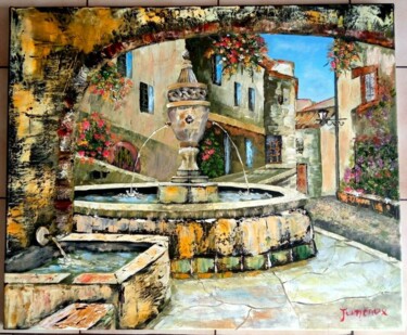Painting titled "FONTAINE DE ST PAUL…" by Jean Pierre Jumeaux, Original Artwork, Oil Mounted on Wood Stretcher frame