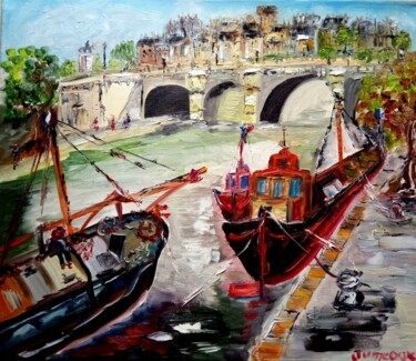 Painting titled "PARIS LE PONT NEUF…" by Jean Pierre Jumeaux, Original Artwork, Oil Mounted on Wood Stretcher frame