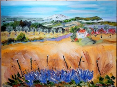 Painting titled "LA SAINTE VICTOIRE…" by Jean Pierre Jumeaux, Original Artwork, Oil Mounted on Wood Stretcher frame