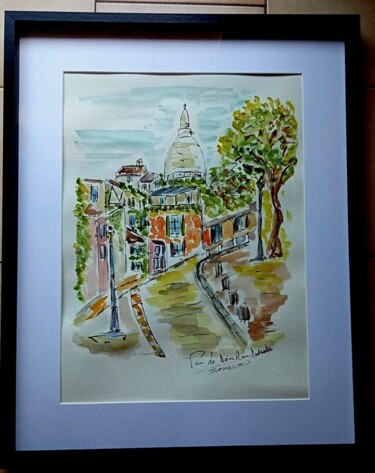 Painting titled "LA MAISON ROSE MONT…" by Jean Pierre Jumeaux, Original Artwork, Watercolor Mounted on Other rigid panel