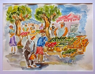 Painting titled "MARCHE BEDOIN PROVE…" by Jean Pierre Jumeaux, Original Artwork, Watercolor Mounted on Glass