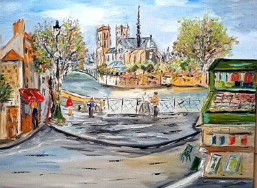 Painting titled "PARIS NOTRE DAME LE…" by Jean Pierre Jumeaux, Original Artwork, Oil Mounted on Wood Stretcher frame