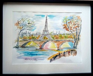 Painting titled "PARIS LA TOUR EIFFE…" by Jean Pierre Jumeaux, Original Artwork, Watercolor Mounted on Other rigid panel